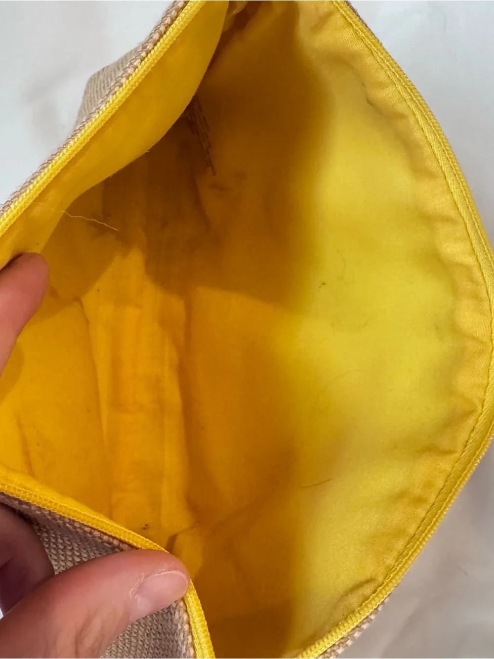 Dolce & Gabbana Beige Burlap Cosmetic Pouch Makeup Bag Yellow Lining Floral NWOT
